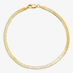 Made in Italy Womens 10K Gold 7.5 Inch Solid Herringbone Chain Bracelet