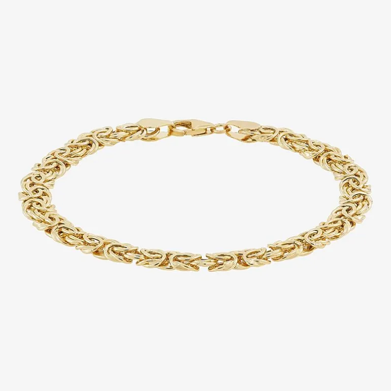 Made in Italy Womens 14K Gold 8 Inch Hollow Byzantine Chain Bracelet