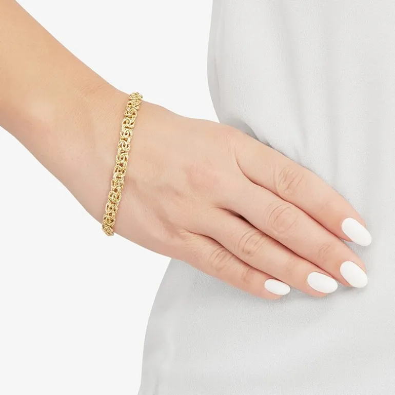 Made in Italy Womens 14K Gold 8 Inch Hollow Byzantine Chain Bracelet