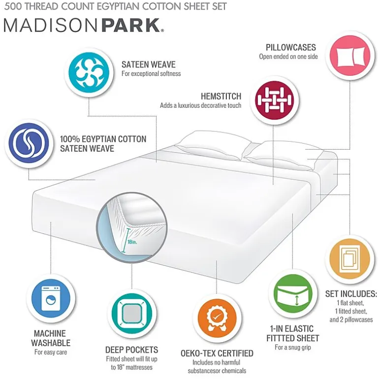 Madison Park Egyptian Cotton 500tc Deep Pocket Sheet Set