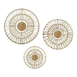 Madison Park Ella Round Natural Fiber And Mirror 3-pc. Wall Art Set