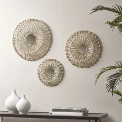 Madison Park Ella Round Natural Fiber And Mirror 3-pc. Wall Art Set