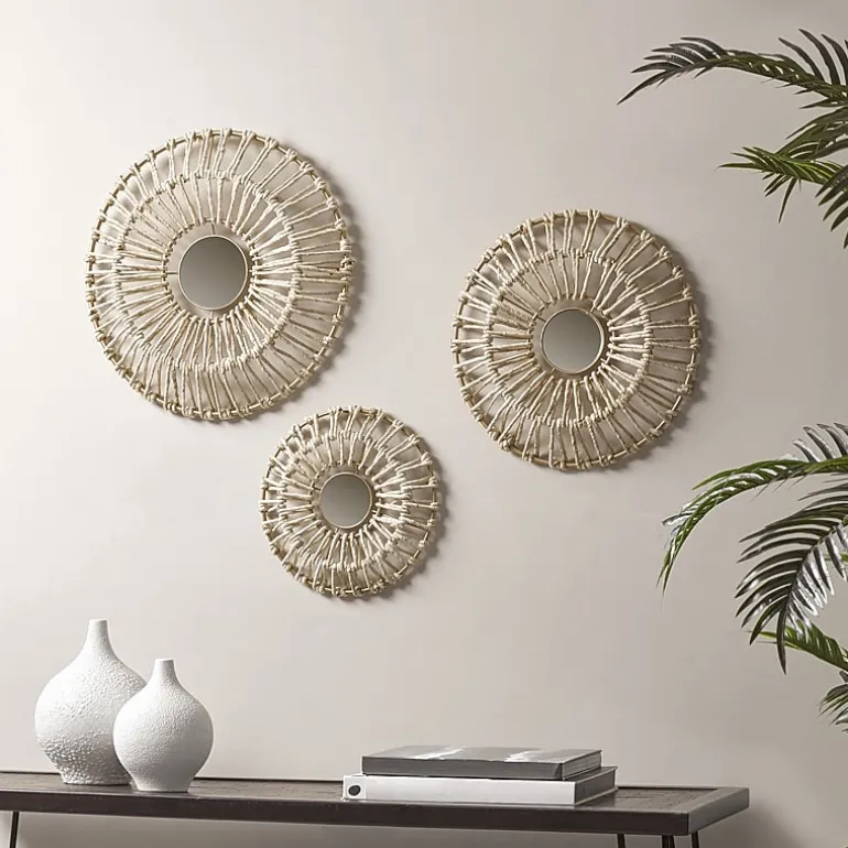 Madison Park Ella Round Natural Fiber And Mirror 3-pc. Wall Art Set