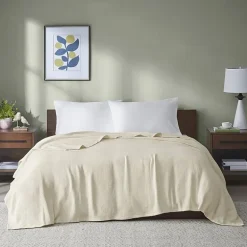 Madison Park Freshspun Basketweave 100% Cotton Blanket