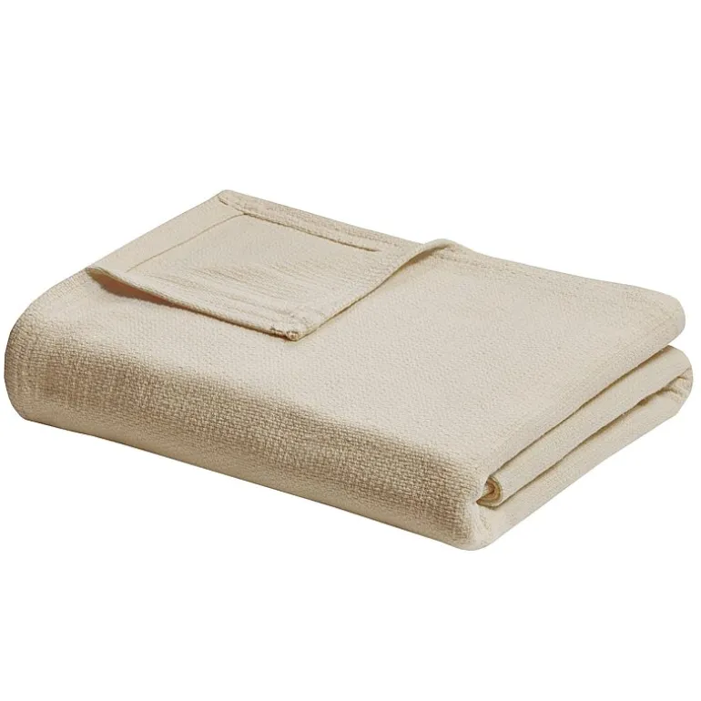 Madison Park Freshspun Basketweave 100% Cotton Blanket