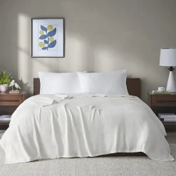 Madison Park Freshspun Basketweave 100% Cotton Blanket