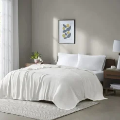 Madison Park Freshspun Basketweave 100% Cotton Blanket