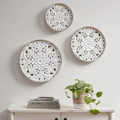 Madison Park Medallion White Floral Carved Wood 3-pc. Framed Wall Art Set