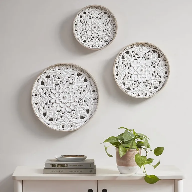 Madison Park Medallion White Floral Carved Wood 3-pc. Framed Wall Art Set