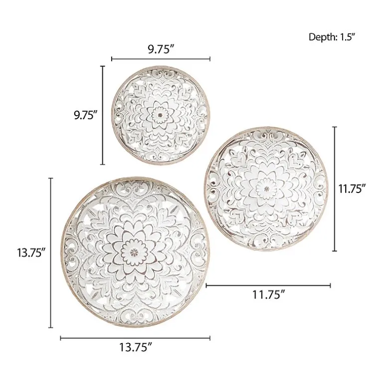 Madison Park Medallion White Floral Carved Wood 3-pc. Framed Wall Art Set