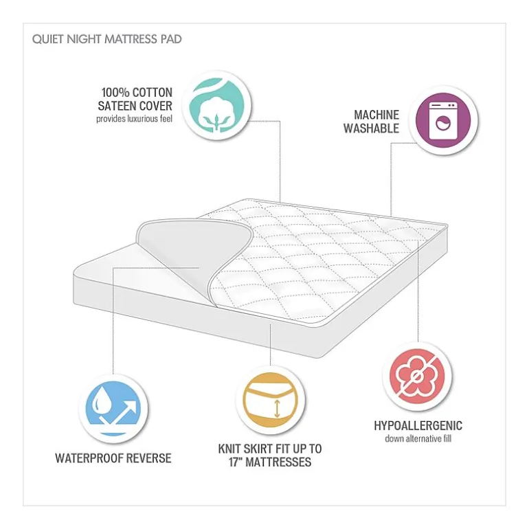 Madison Park Quiet Nights 100% Cotton Sateen Waterproof Diamond Quilting Down Alternative Mattress Pad