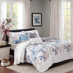 Madison Park Raven 6-Pc Printed Quilt Set With Throw Pillows
