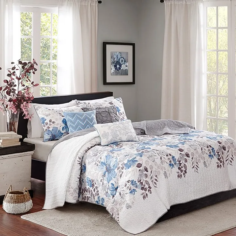 Madison Park Raven 6-Pc Printed Quilt Set With Throw Pillows