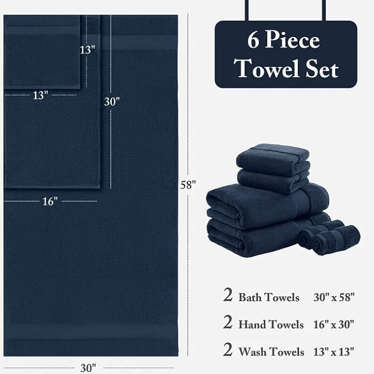 Madison Park Signature Turkish Oversized Cotton Solid 6-pc. Solid Bath Towel Set
