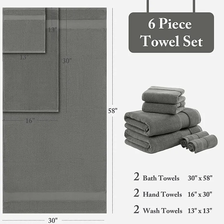 Madison Park Signature Turkish Oversized Cotton Solid 6-pc. Solid Bath Towel Set