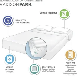 Madison Park 1500 Thread Count Luxury Soft Cotton Easy Care Sheet Set