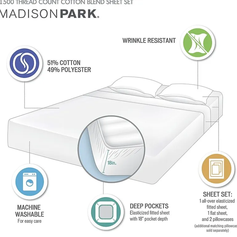 Madison Park 1500 Thread Count Luxury Soft Cotton Easy Care Sheet Set