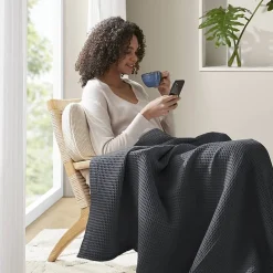 Madison Park Waffle Weave Cotton Lightweight Blanket