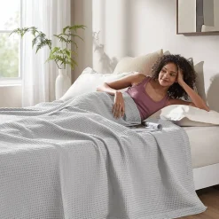 Madison Park Waffle Weave Cotton Lightweight Blanket