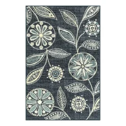 Maples Modern Floral Collection Washable Skid Resistant Indoor Rectangular Accent Rug