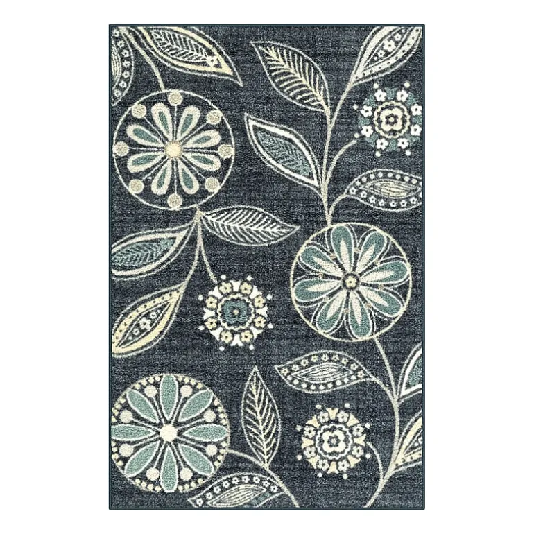 Maples Modern Floral Collection Washable Skid Resistant Indoor Rectangular Accent Rug