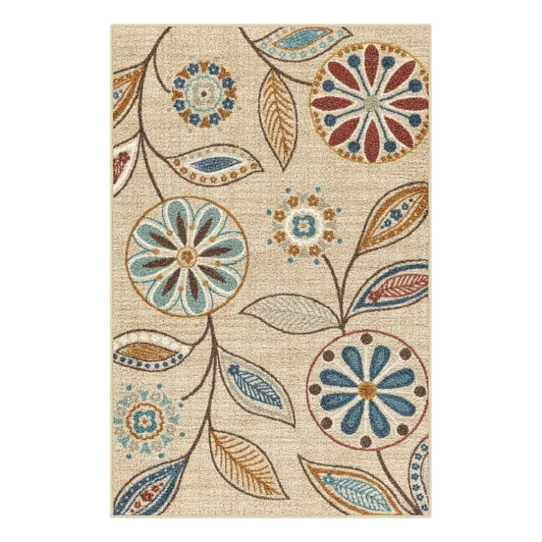 Maples Modern Floral Collection Washable Skid Resistant Indoor Rectangular Accent Rug