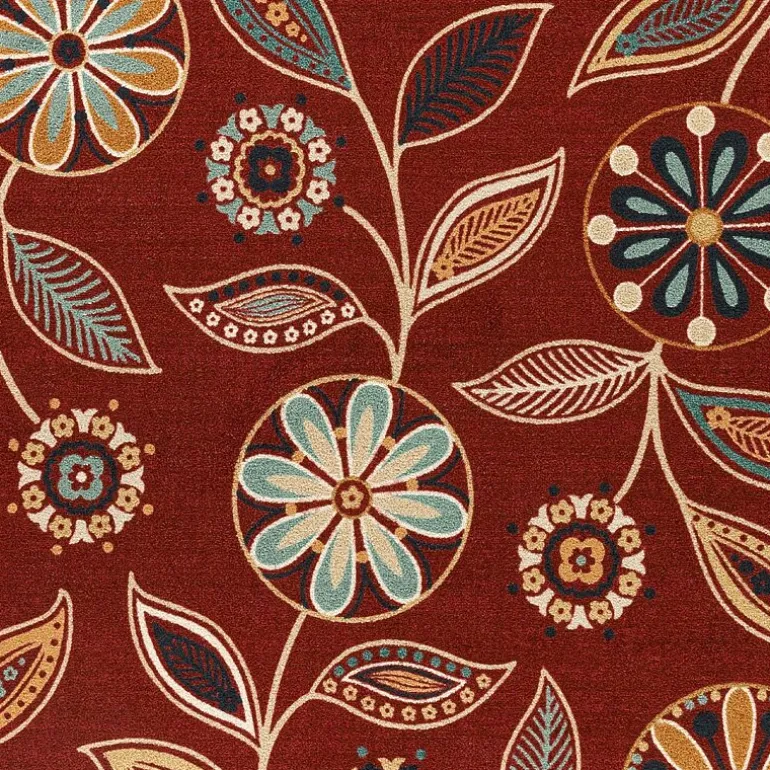 Maples Modern Floral Collection Washable Skid Resistant Indoor Rectangular Accent Rug