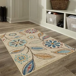 Maples Modern Floral Collection Washable Skid Resistant Indoor Rectangular Accent Rug