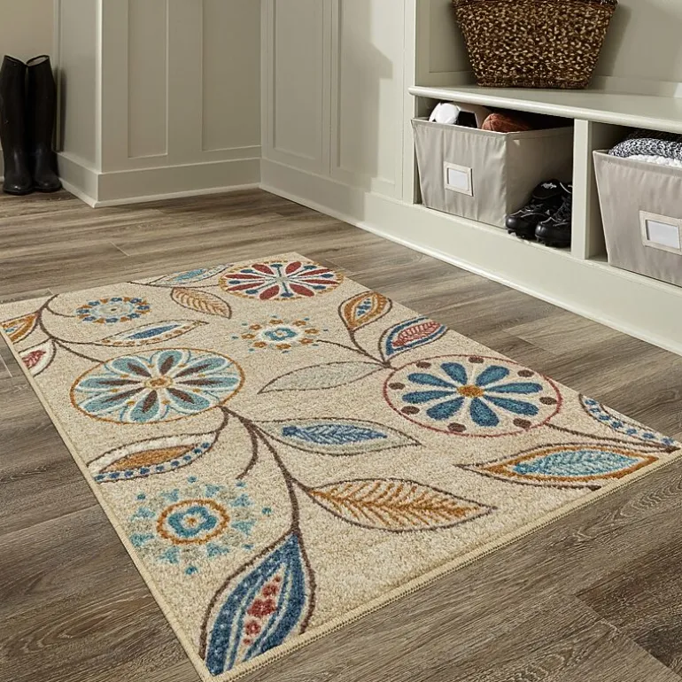 Maples Modern Floral Collection Washable Skid Resistant Indoor Rectangular Accent Rug