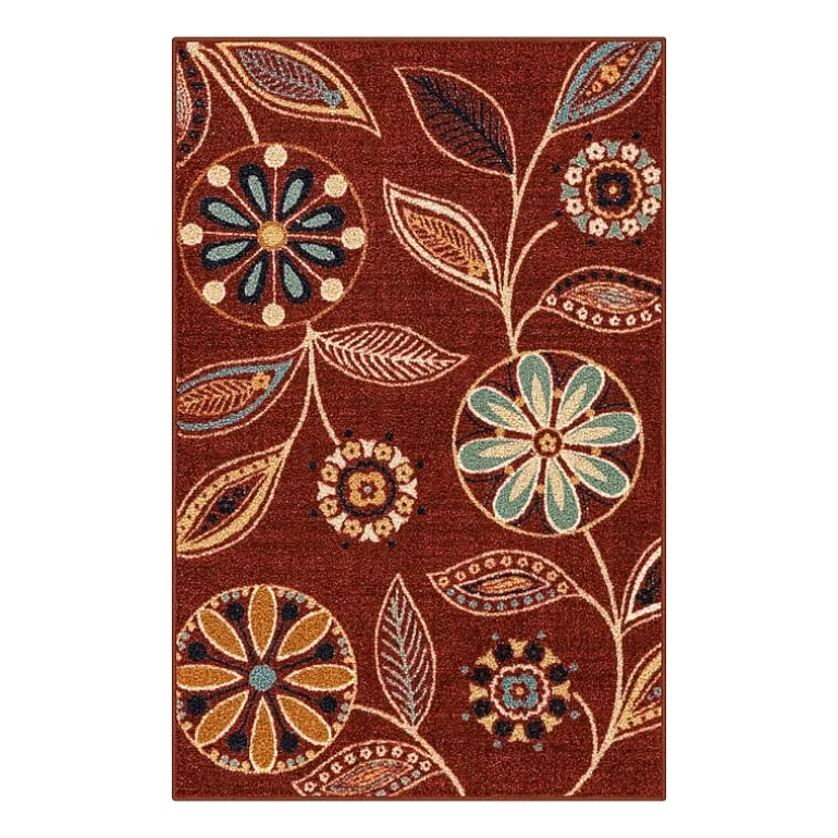 Maples Modern Floral Collection Washable Skid Resistant Indoor Rectangular Accent Rug