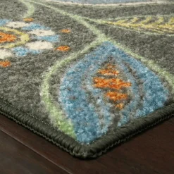 Maples Modern Floral Collection Washable Skid Resistant Indoor Rectangular Accent Rug