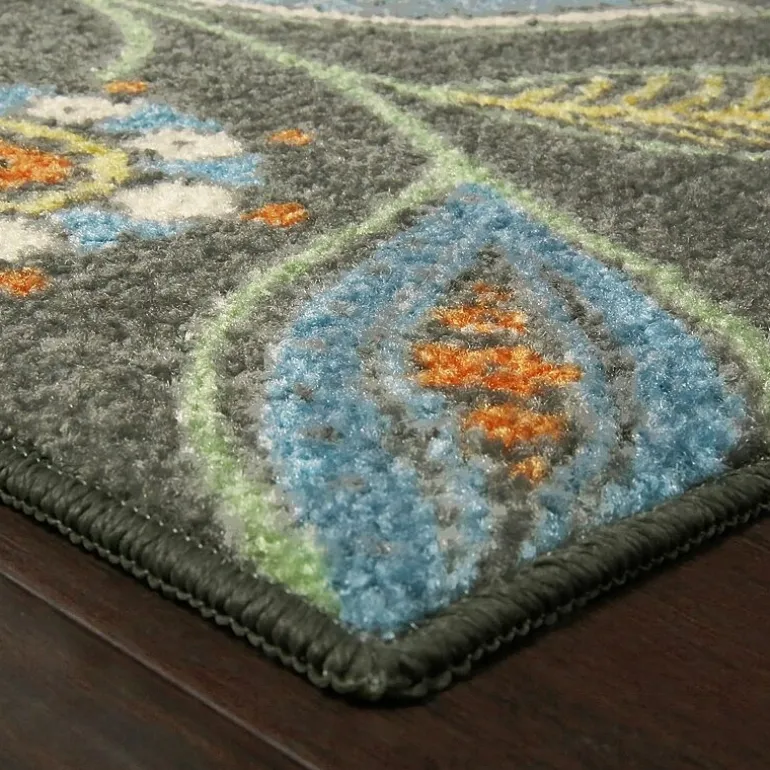 Maples Modern Floral Collection Washable Skid Resistant Indoor Rectangular Accent Rug
