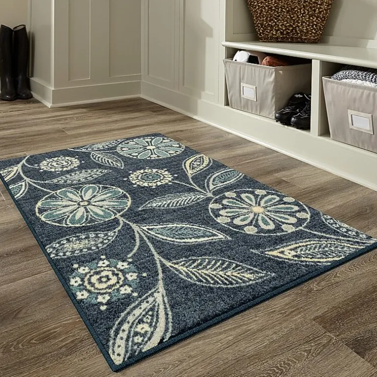 Maples Modern Floral Collection Washable Skid Resistant Indoor Rectangular Accent Rug