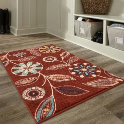 Maples Modern Floral Collection Washable Skid Resistant Indoor Rectangular Accent Rug