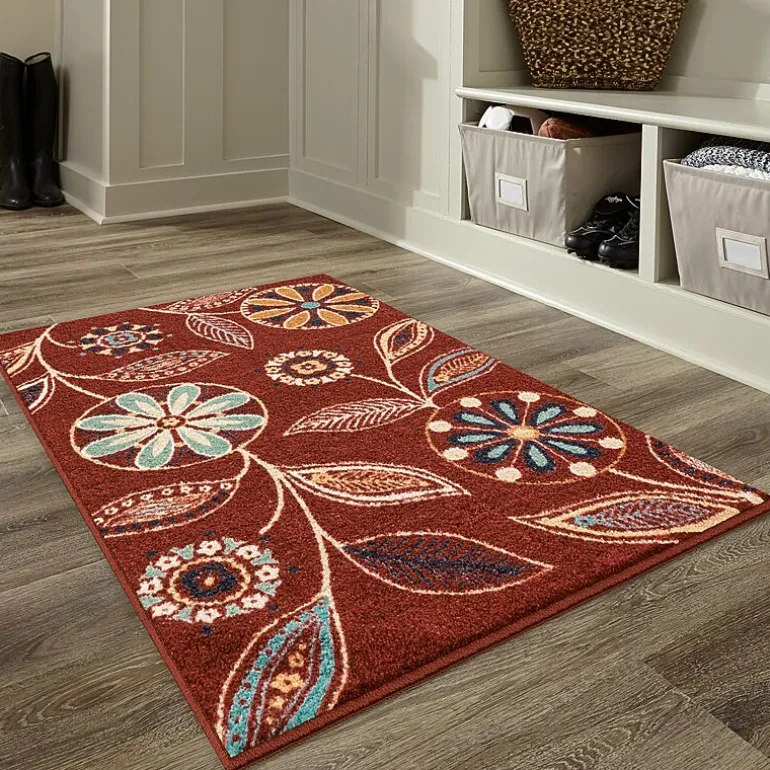 Maples Modern Floral Collection Washable Skid Resistant Indoor Rectangular Accent Rug