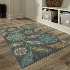 Maples Modern Floral Collection Washable Skid Resistant Indoor Rectangular Accent Rug