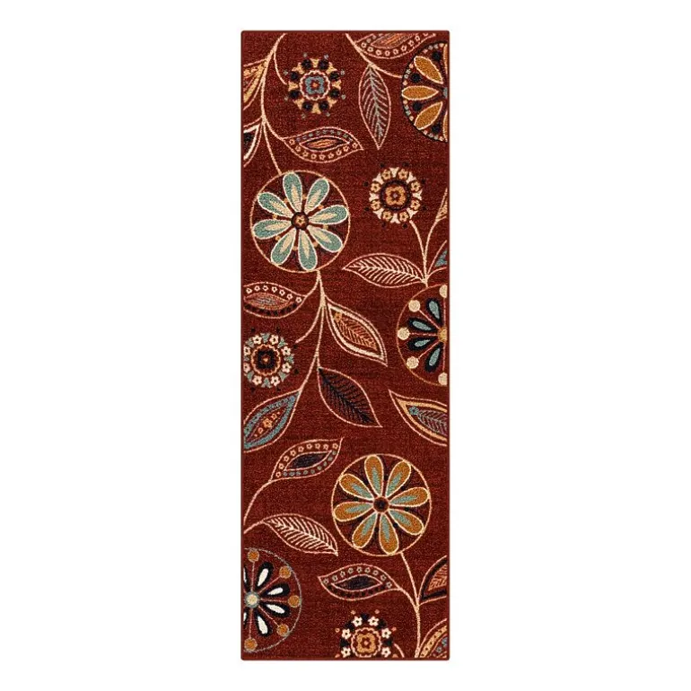 Maples Modern Floral Collection Washable Skid Resistant Indoor Rectangular Runner
