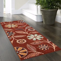 Maples Modern Floral Collection Washable Skid Resistant Indoor Rectangular Runner