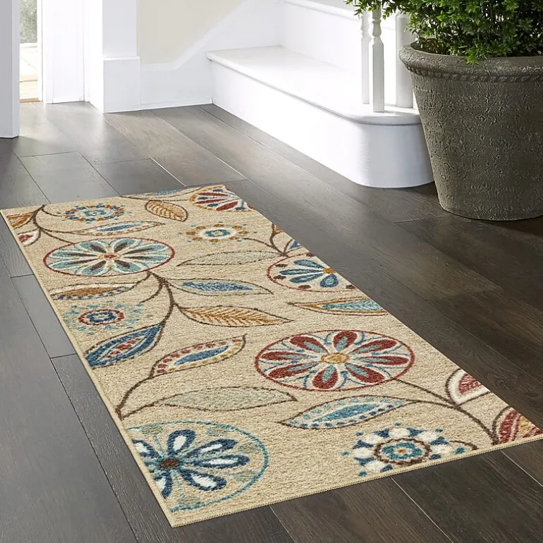 Maples Modern Floral Collection Washable Skid Resistant Indoor Rectangular Runner