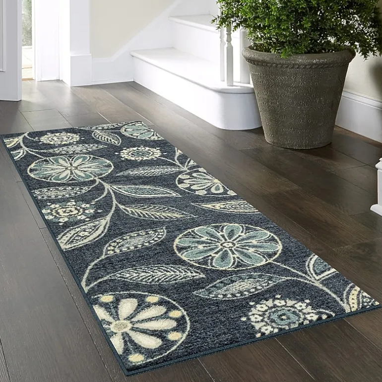 Maples Modern Floral Collection Washable Skid Resistant Indoor Rectangular Runner