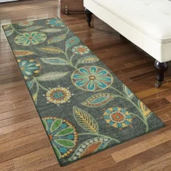 Maples Modern Floral Collection Washable Skid Resistant Indoor Rectangular Runner