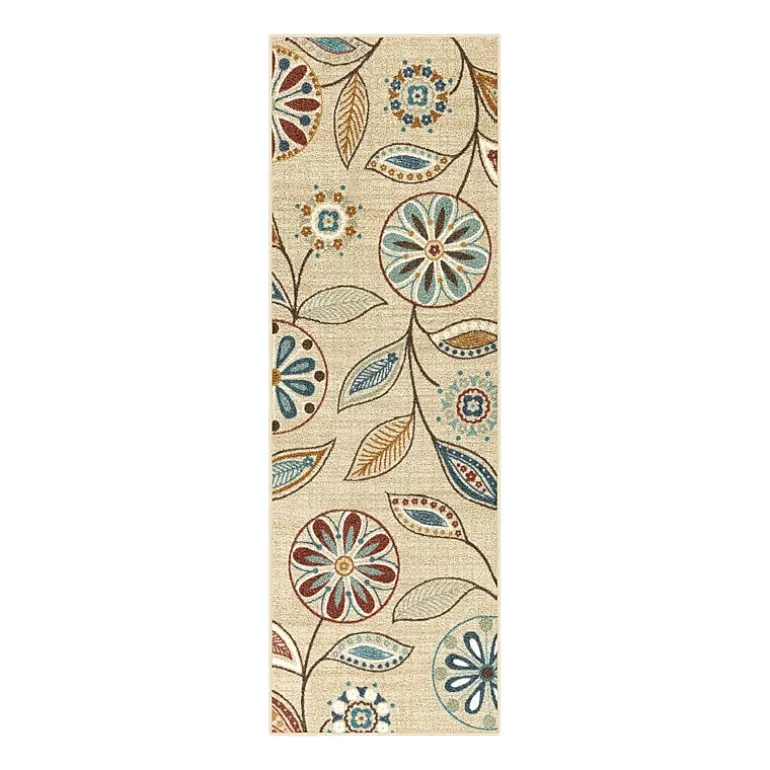 Maples Modern Floral Collection Washable Skid Resistant Indoor Rectangular Runner