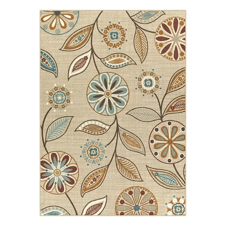 Maples Modern Floral Collection Skid Resistant Indoor Rectangular Area Rug