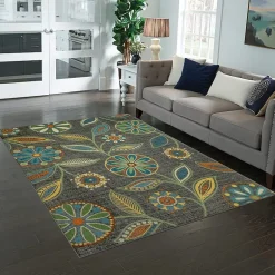 Maples Modern Floral Collection Skid Resistant Indoor Rectangular Area Rug