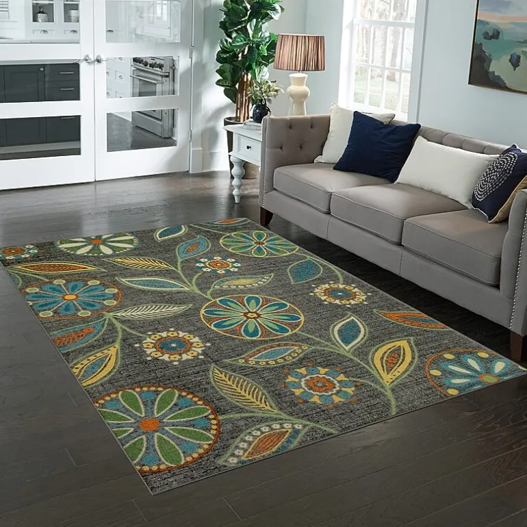 Maples Modern Floral Collection Skid Resistant Indoor Rectangular Area Rug