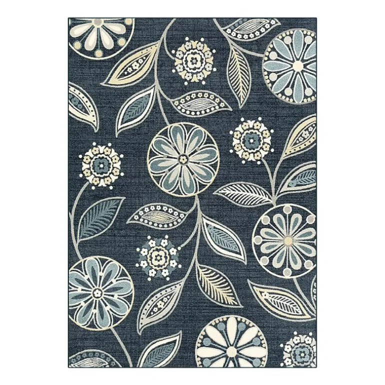 Maples Modern Floral Collection Skid Resistant Indoor Rectangular Area Rug