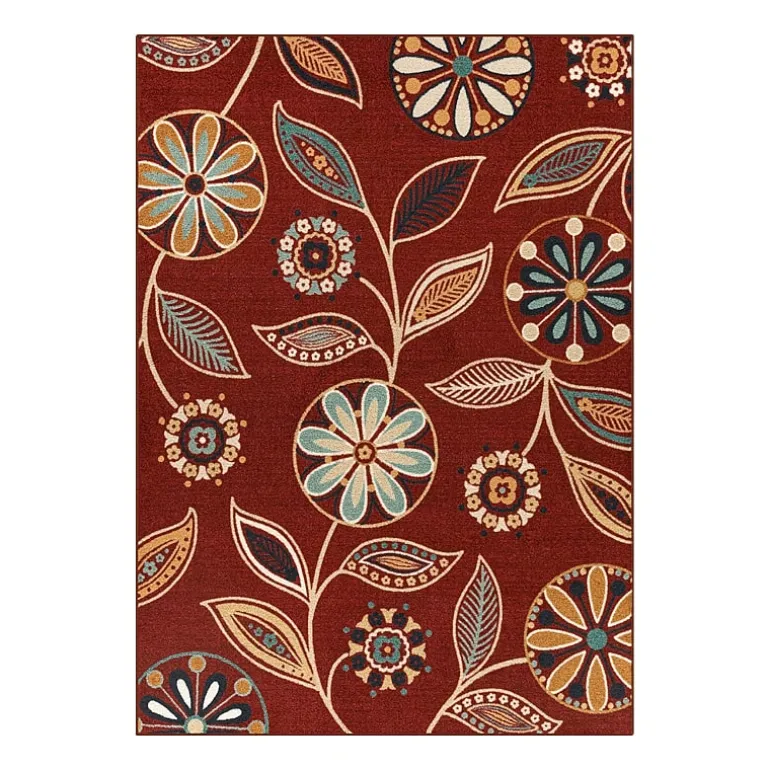 Maples Modern Floral Collection Skid Resistant Indoor Rectangular Area Rug