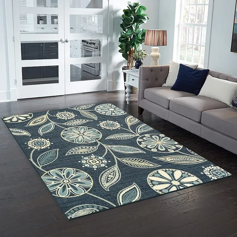 Maples Modern Floral Collection Skid Resistant Indoor Rectangular Area Rug