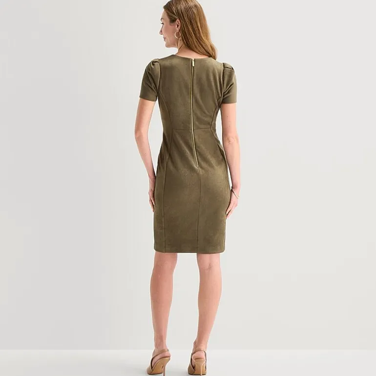 Marc New York Womens Round Neck Short Sleeve Sheath Dress