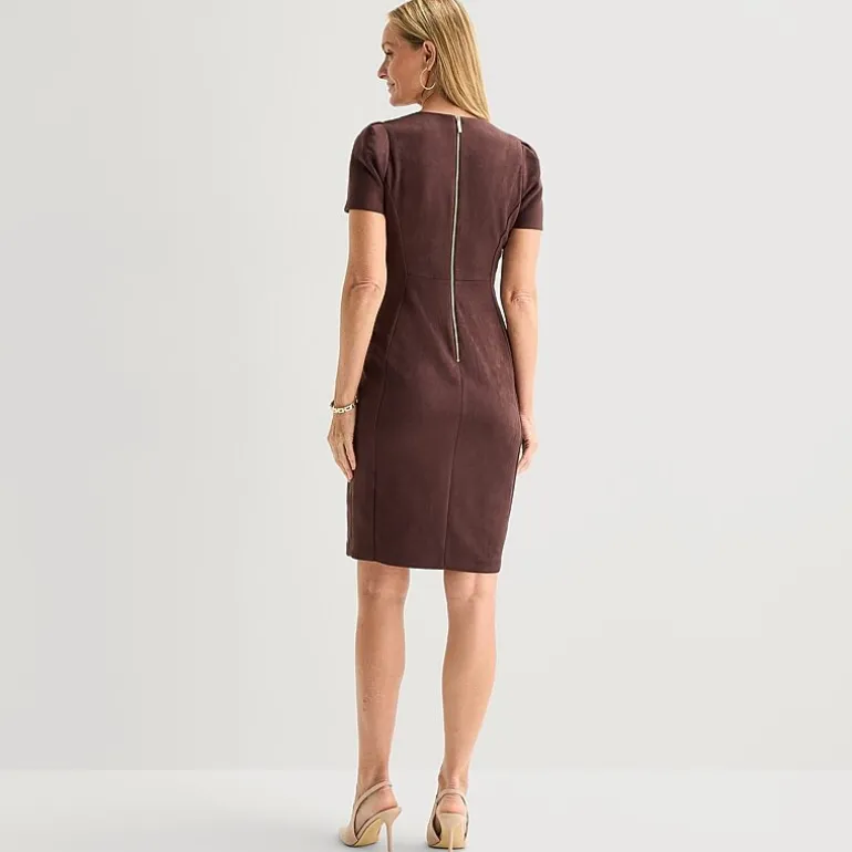 Marc New York Womens Round Neck Short Sleeve Sheath Dress